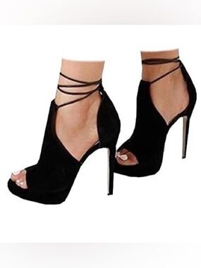 Womens Peep Toe Platform Heels Sexy Sandals Strappy Tie Stilettos Pumps Shoes